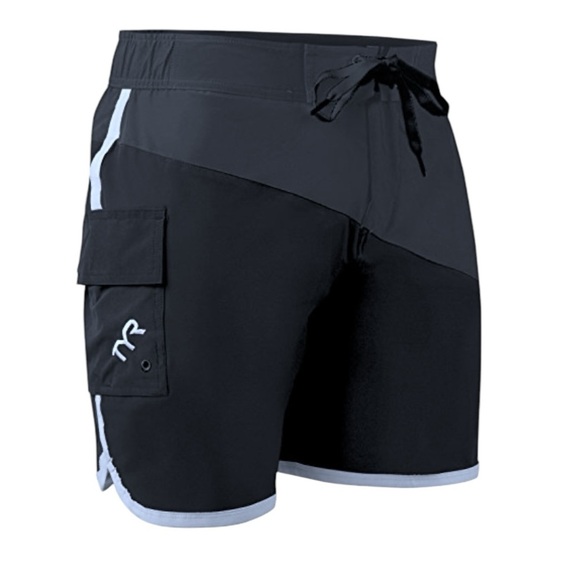 NWT TYR SPORT Men's Bulldog Diagonal Splice Boardshort, Black/Grey, Large - Picture 1 of 6